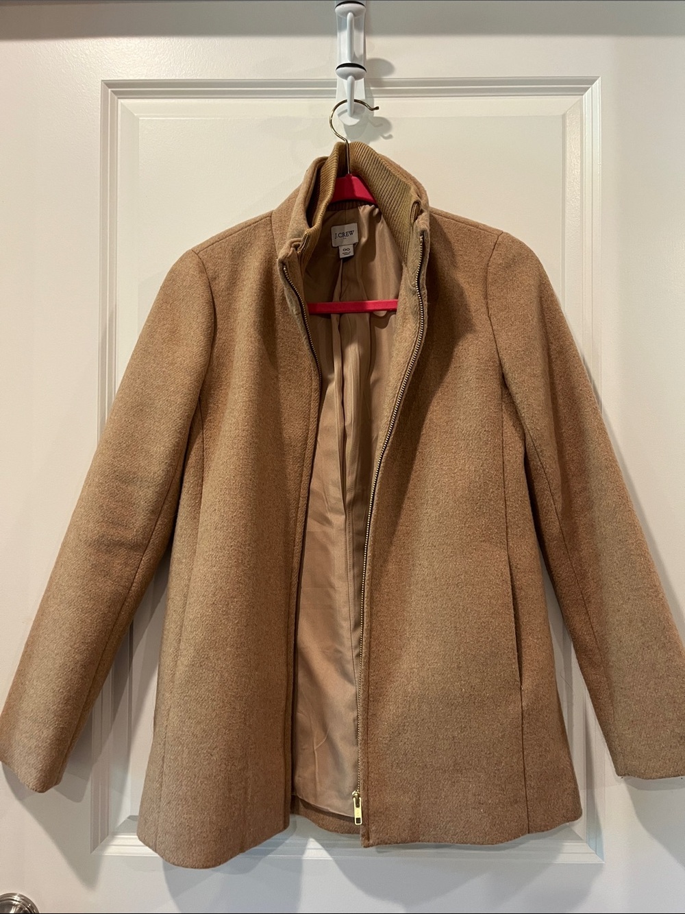 J. Crew Women's Camel Wool Blend Zip-Front Pea Coat